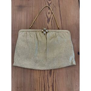 Millay Vintage Gold Sparkle‎ Clutch Evening Bag Rhinestone Flower Chain Strap